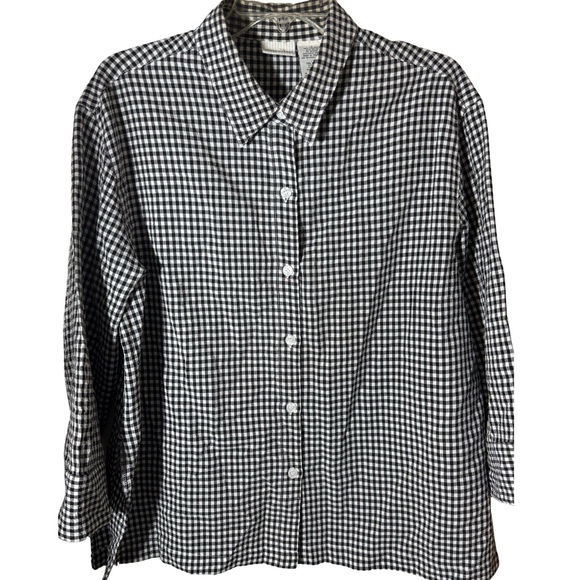 Tops - Black and White Checkered Button-Up Shirt *